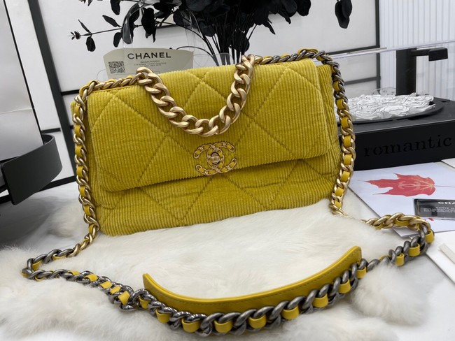 CHANEL 19 HANDBAG Corduroy AS1160 Green