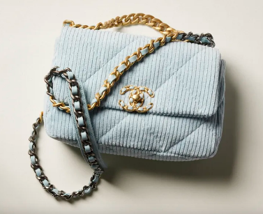 CHANEL 19 HANDBAG Corduroy AS1160&AS1161 Light Blue