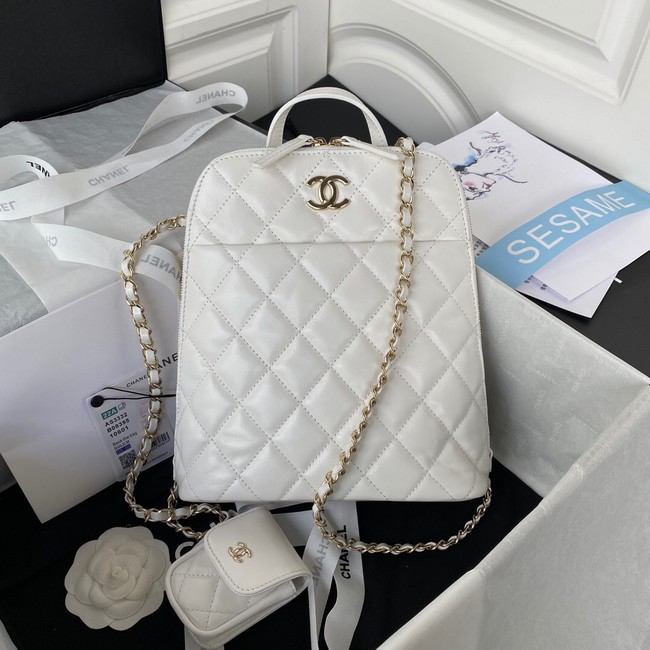 Chanel Lambskin & Gold-Tone Metal Backpack AS3332 white