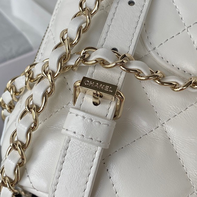 Chanel Lambskin & Gold-Tone Metal Backpack  AS3332 white