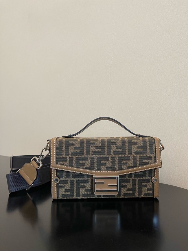 Fendi Small Boston bag in dove gray tapestry fabric 8BS5568A