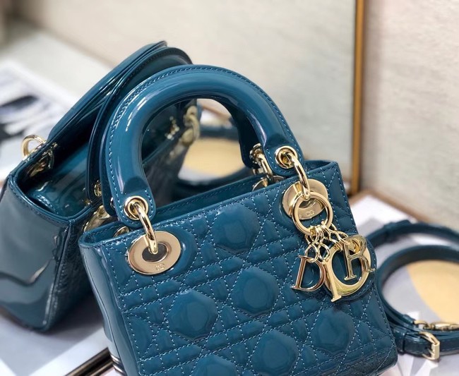 MINI LADY DIOR BAG Patent Cannage Calfskin M0505O Blue