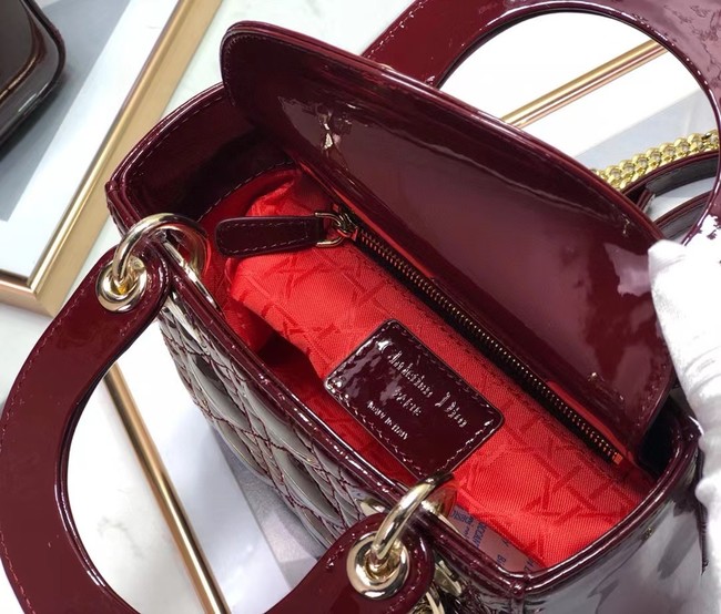 MINI LADY DIOR BAG Patent Cannage Calfskin M0505O burgundy