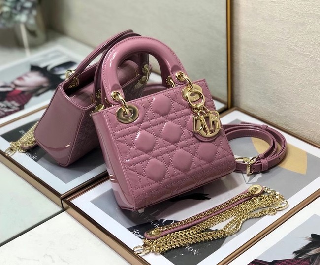 MINI LADY DIOR BAG Patent Cannage Calfskin M0505O pink