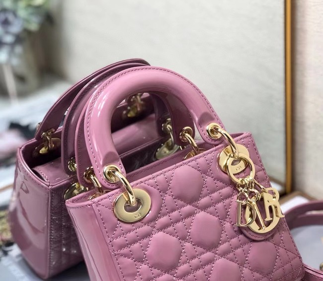 MINI LADY DIOR BAG Patent Cannage Calfskin M0505O pink