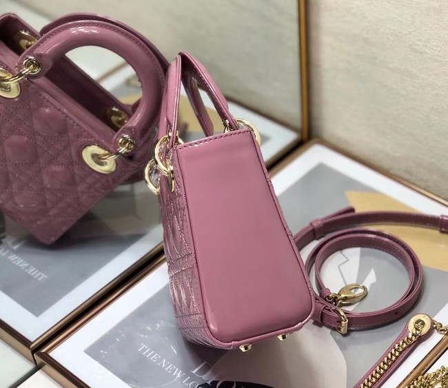 MINI LADY DIOR BAG Patent Cannage Calfskin M0505O pink