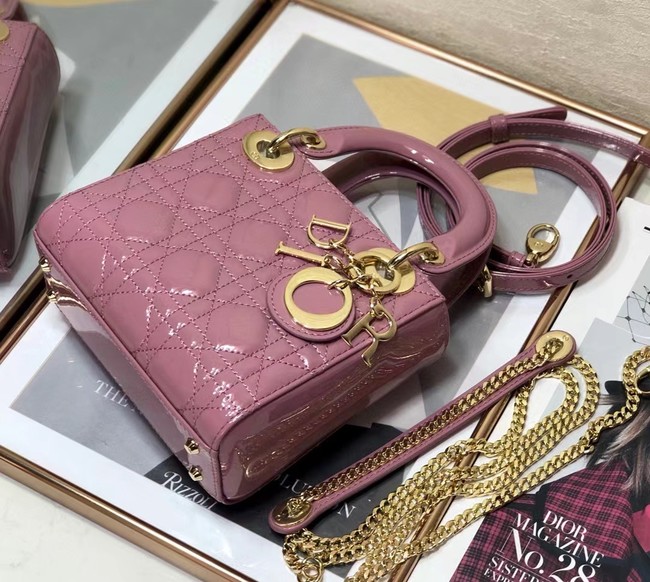 MINI LADY DIOR BAG Patent Cannage Calfskin M0505O pink