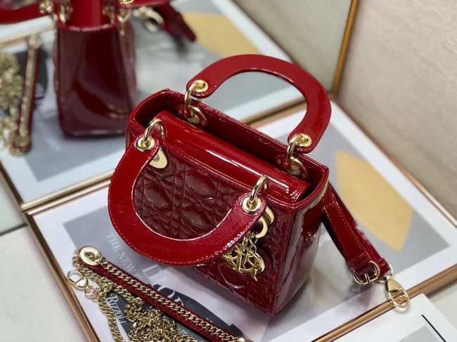 MINI LADY DIOR BAG Patent Cannage Calfskin M0505O red