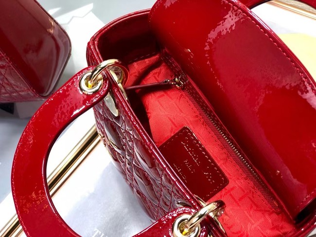 MINI LADY DIOR BAG Patent Cannage Calfskin M0505O red