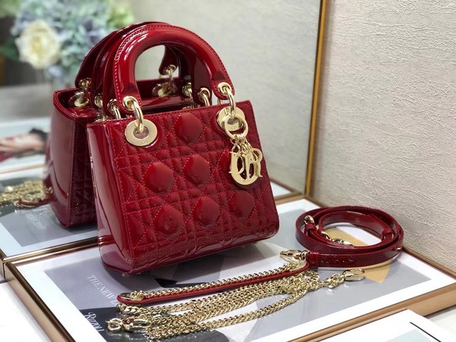 MINI LADY DIOR BAG Patent Cannage Calfskin M0505O red