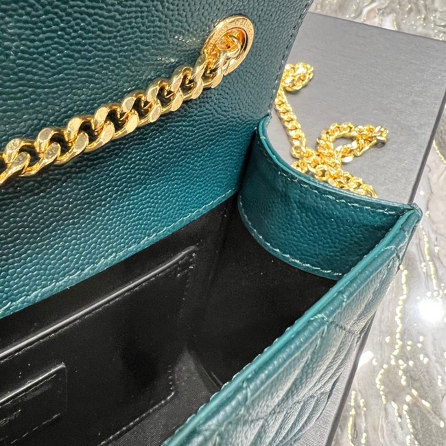 SAINT LAURENT MONOGRAM CHAIN WALLET IN MIX MATELASSE GRAIN DE POUDRE EMBOSSED LEATHER 620280 GREEN