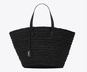 SAINT LAURENT PANIER MEDIUM BAG IN RAFFIA 693242 BLACK