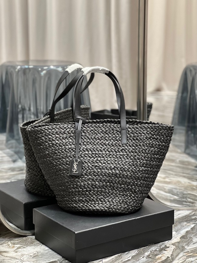 SAINT LAURENT PANIER MEDIUM BAG IN RAFFIA 693242 BLACK