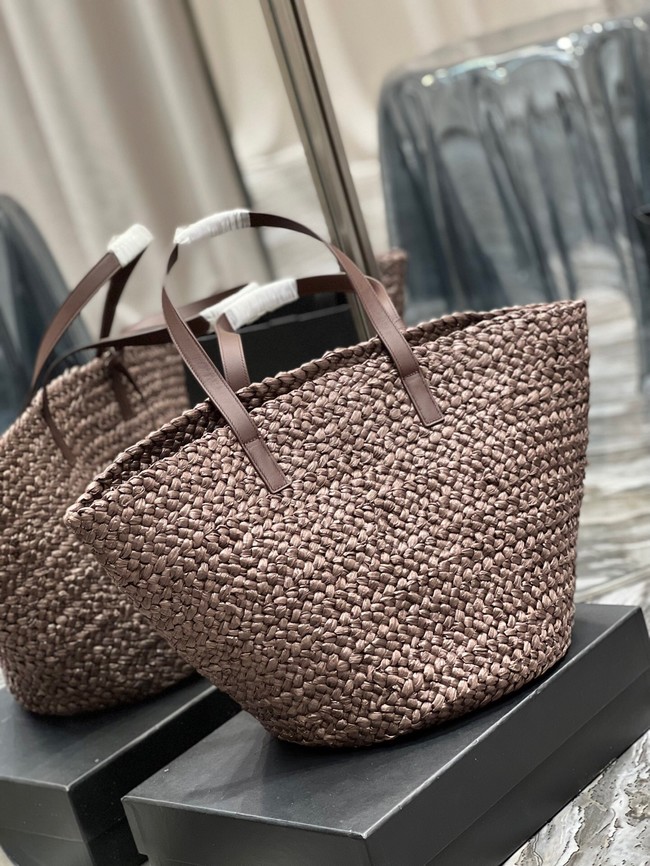 SAINT LAURENT PANIER MEDIUM BAG IN RAFFIA 693242 Coffee