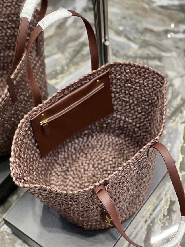 SAINT LAURENT PANIER MEDIUM BAG IN RAFFIA 693242 Coffee