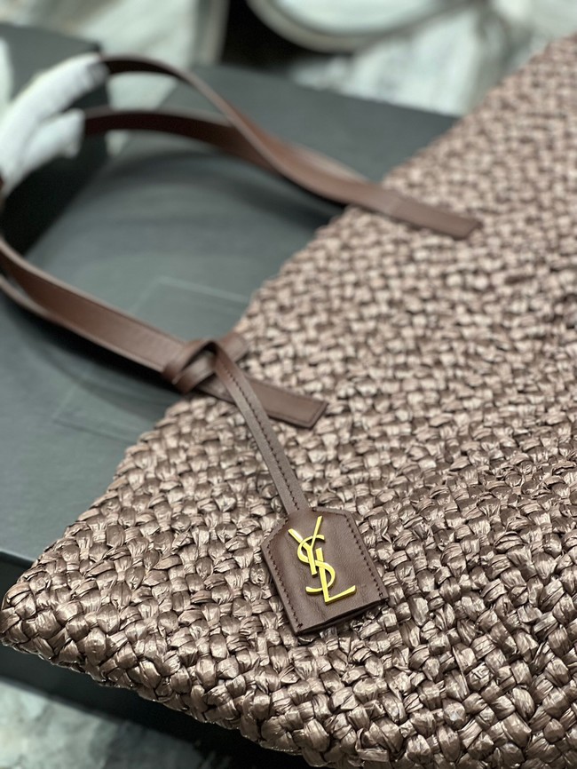 SAINT LAURENT PANIER MEDIUM BAG IN RAFFIA 693242 Coffee