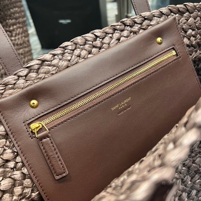 SAINT LAURENT PANIER MEDIUM BAG IN RAFFIA 693242 Coffee