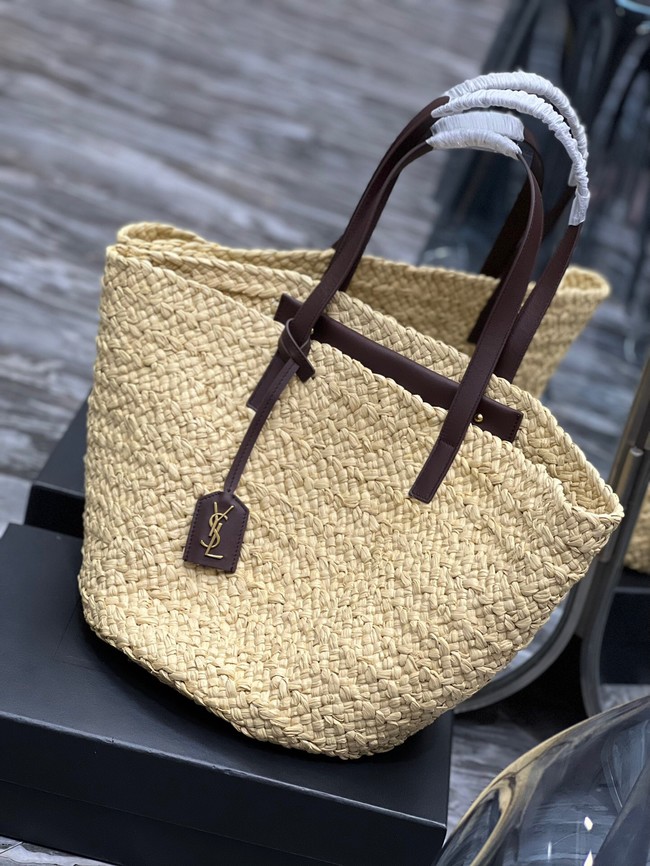 SAINT LAURENT PANIER MEDIUM BAG IN RAFFIA 693242 IVORY