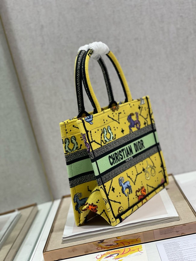 SMALL DIOR BOOK TOTE Yellow Multicolor Dior Pixel Zodiac Embroidery M1265ZRTY