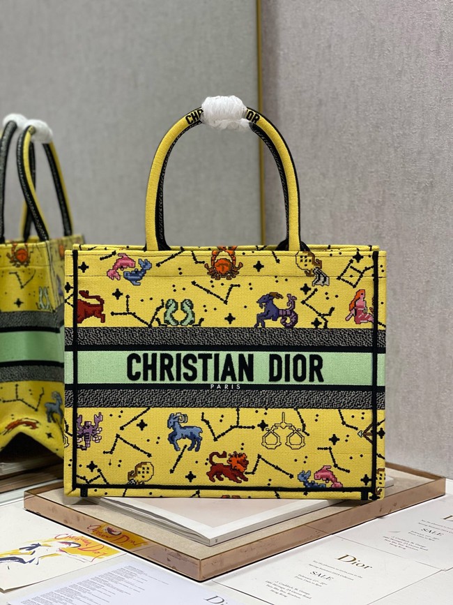 SMALL DIOR BOOK TOTE Yellow Multicolor Dior Pixel Zodiac Embroidery M1265ZRTY