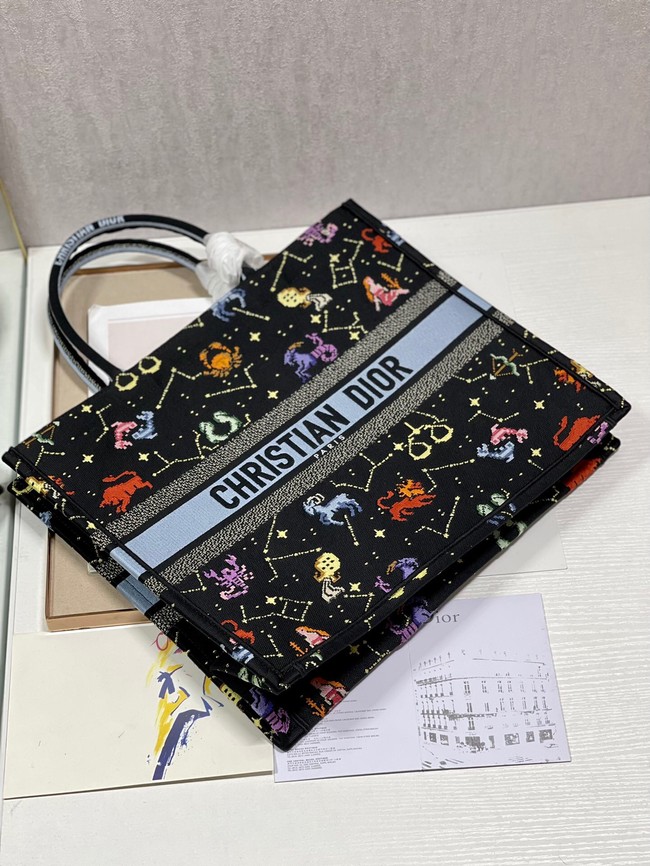 LARGE DIOR BOOK TOTE Black Multicolor Dior Pixel Zodiac Embroidery M1286ZRTY