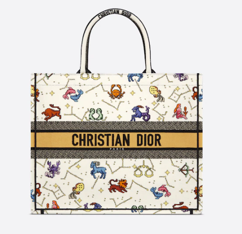 LARGE DIOR BOOK TOTE Latte Multicolor Dior Pixel Zodiac Embroidery M1286ZRTY