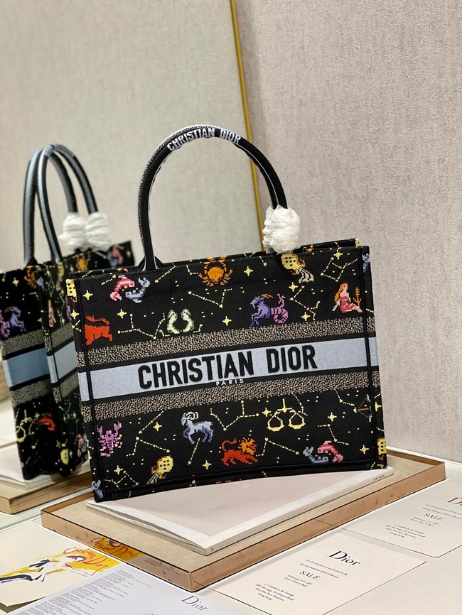 MEDIUM DIOR BOOK TOTE Black Multicolor Dior Pixel Zodiac Embroidery M1296ZRUV