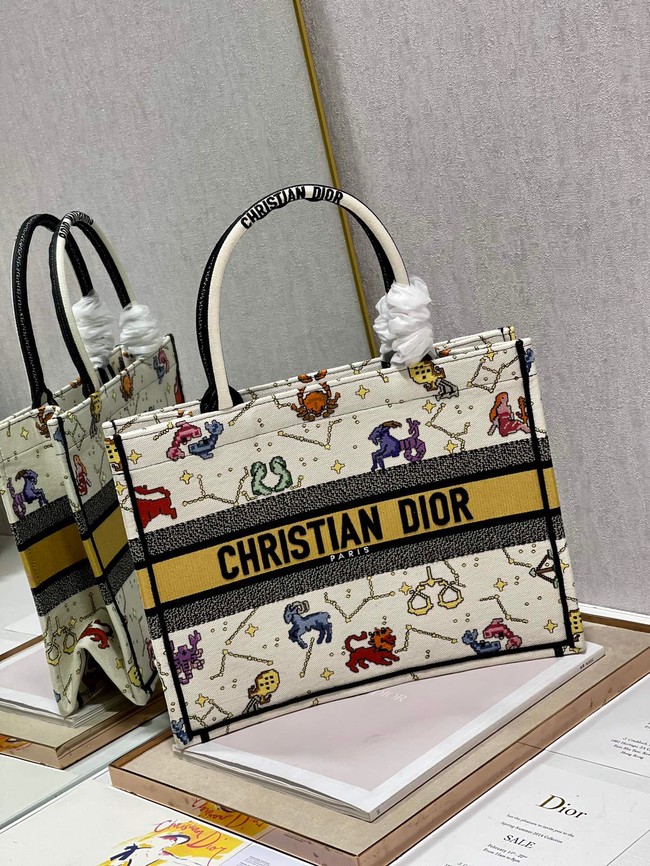 MEDIUM DIOR BOOK TOTE Latte Multicolor Dior Pixel Zodiac Embroidery M1296ZRUV