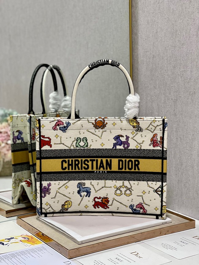 MEDIUM DIOR BOOK TOTE Latte Multicolor Dior Pixel Zodiac Embroidery M1296ZRUV