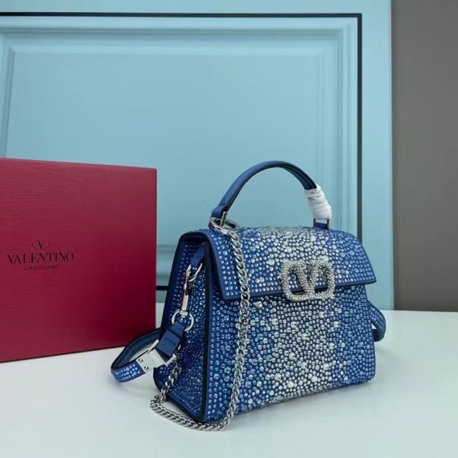 VALENTINO GARAVANI VSLING Shiny diamond Mini totebag XW2B1G9 Blue&silver-Tone Metal 