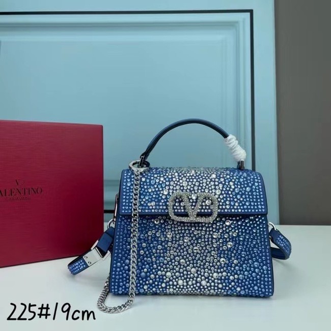 VALENTINO GARAVANI VSLING Shiny diamond Mini totebag XW2B1G9 Blue&silver-Tone Metal