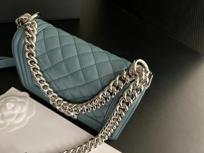 SMALL BOY CHANEL HANDBAG Calfskin & Silver-Tone Metal A67085 Light Blue