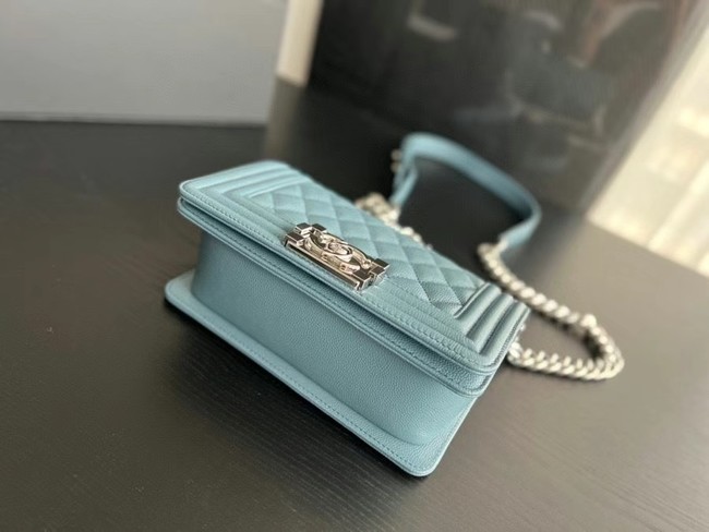 SMALL BOY CHANEL HANDBAG Calfskin & Silver-Tone Metal A67085 Light Blue