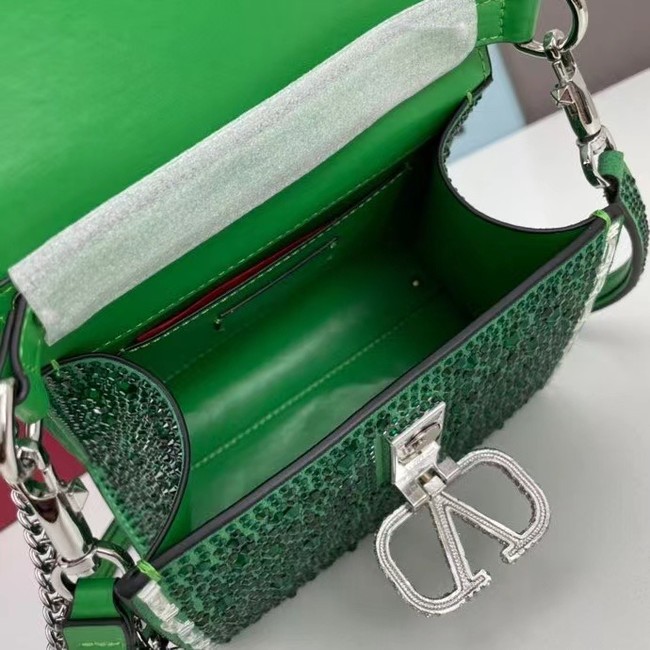 VALENTINO GARAVANI VSLING Shiny diamond Mini totebag XW2B1G9 green&silver-Tone Metal