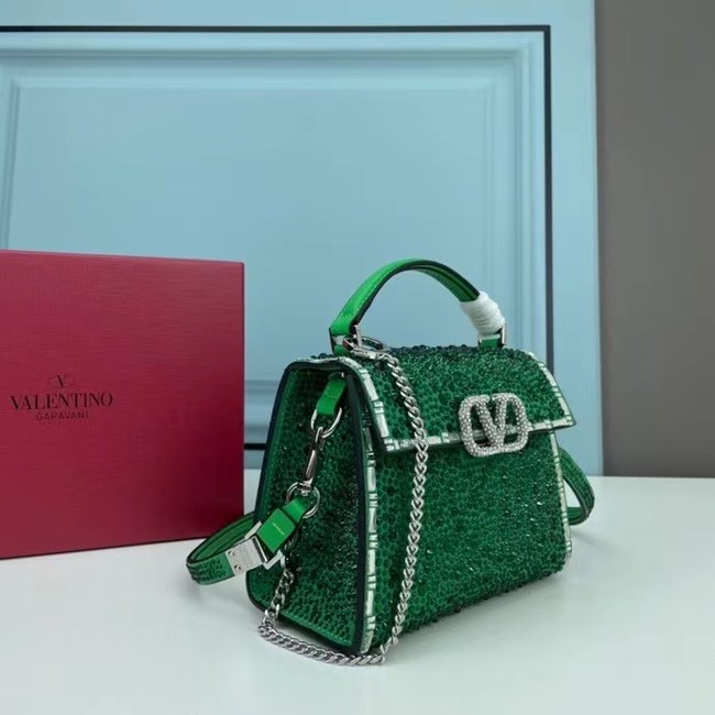 VALENTINO GARAVANI VSLING Shiny diamond Mini totebag XW2B1G9 green&silver-Tone Metal