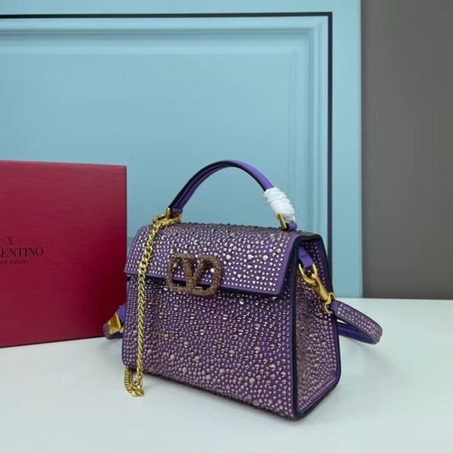 VALENTINO GARAVANI VSLING Shiny diamond Mini totebag XW2B1G9 purple&silver-Tone Metal