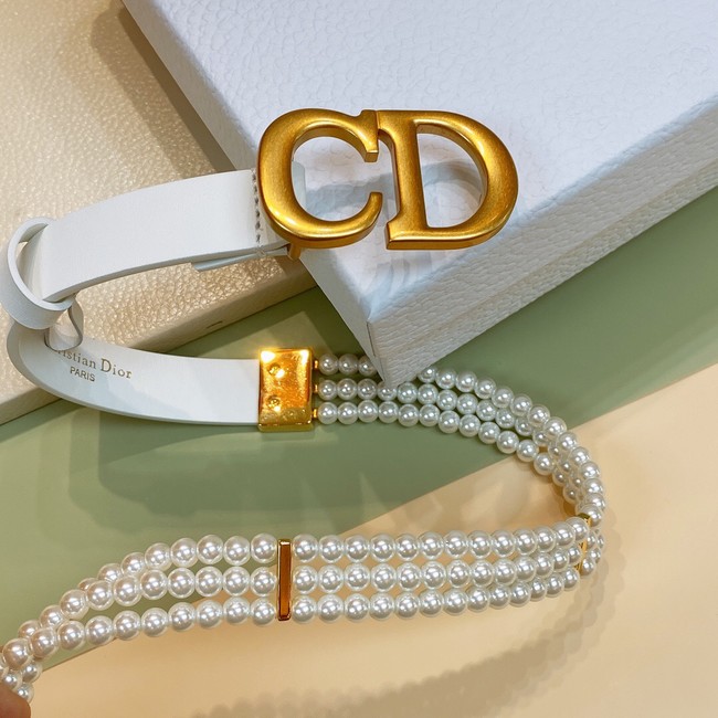 DIOR CARO PEARLS BELT 22 MM B0286UWFB white