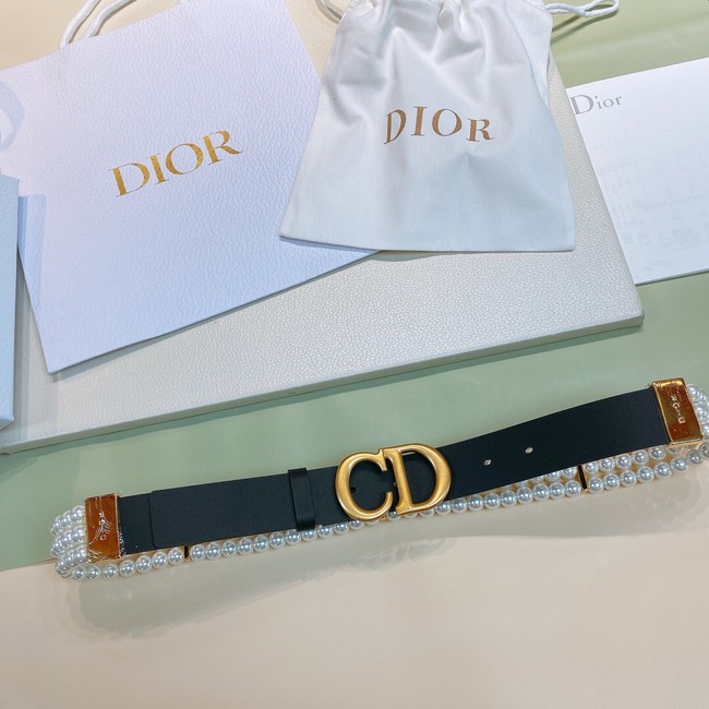 DIOR CARO PEARLS BELT 30 MM B0292UWFR black