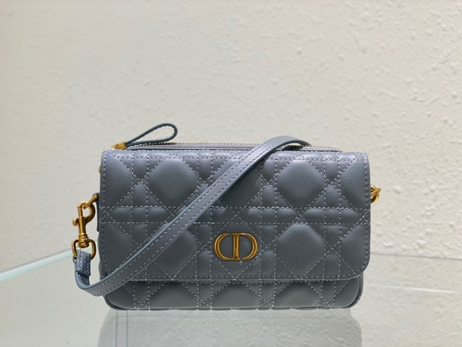 DIOR CARO POUCH WITH CHAIN Supple Cannage Calfskin S5125UWH Cloud Blue