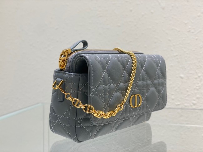 DIOR CARO POUCH WITH CHAIN Supple Cannage Calfskin S5125UWH Cloud Blue