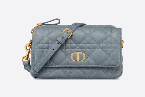 DIOR CARO POUCH WITH CHAIN Supple Cannage Calfskin S5125UWH Cloud Blue