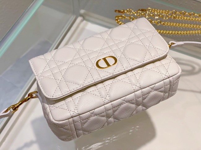 DIOR CARO POUCH WITH CHAIN Supple Cannage Calfskin S5125UWH white