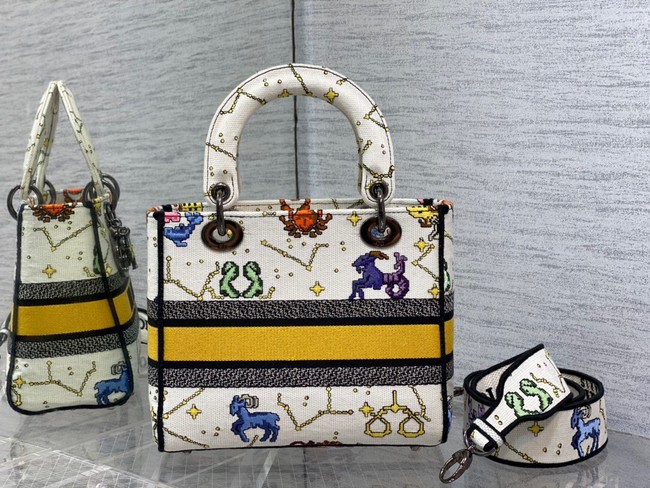 DIOR MEDIUM LADY D-LITE BAG Ecru Multicolor Dior Pixel Zodiac Embroidery M0565BRTY