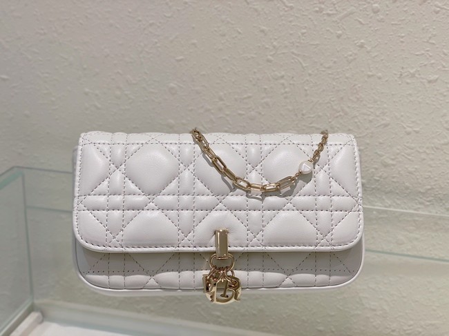 LADY DIOR PHONE POUCH Cannage Lambskin S0977O white