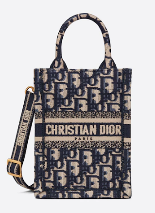 MINI DIOR BOOK TOTE PHONE BAG Blue Dior Oblique Embroidery S5555CRIW