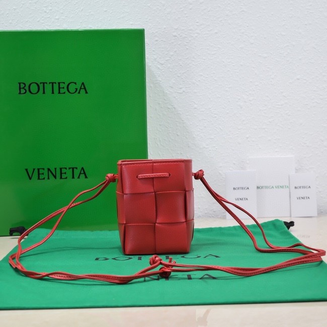 Bottega Veneta Mini intreccio leather crossbody bucket bag 680217 red