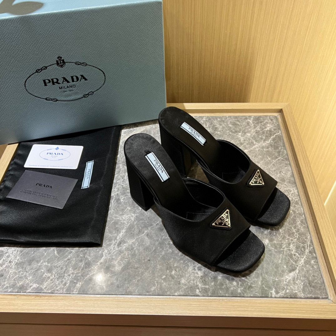 Prada Sandals Shoes PD36520 Silk Black