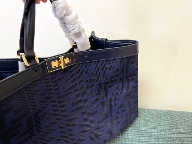 Fendi X-Tote houndstooth wool shopper with FF embroidery 8BH374A dark blue