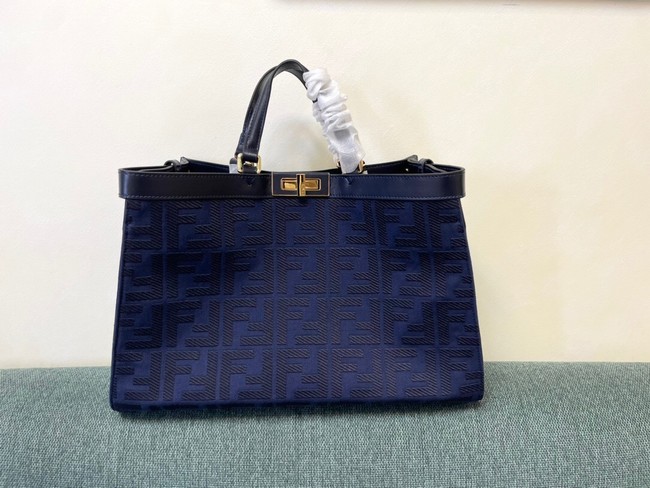 Fendi X-Tote houndstooth wool shopper with FF embroidery 8BH374A dark blue