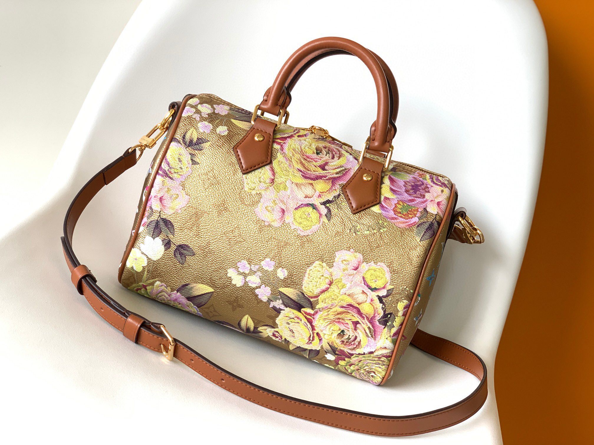 Louis Vuitton Monogram Empreinte Speedy 25 Original Leather Bag MM M21317 Gold Flower